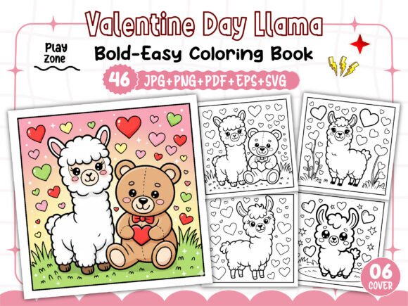 Download Valentine Day Llama Adults Coloring Book - Adults coloring book Collection